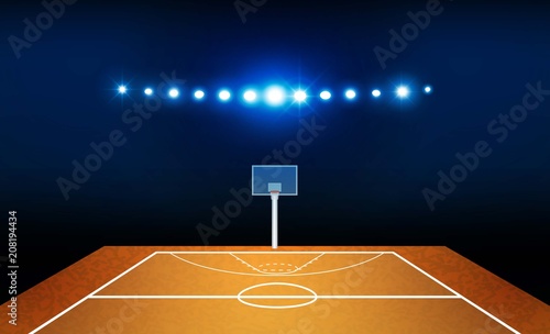Basketball arena field with bright stadium lights design. Vector illumination © photoraidz