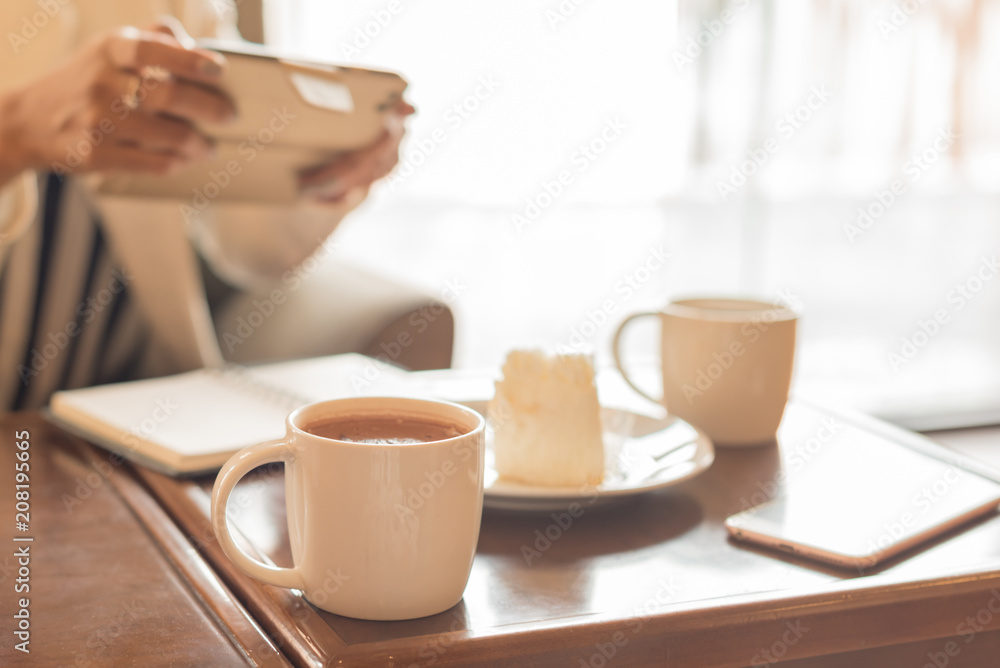 Image of young and pretty woman having dessert in cafe Image of young and pretty woman having dessert in cafe