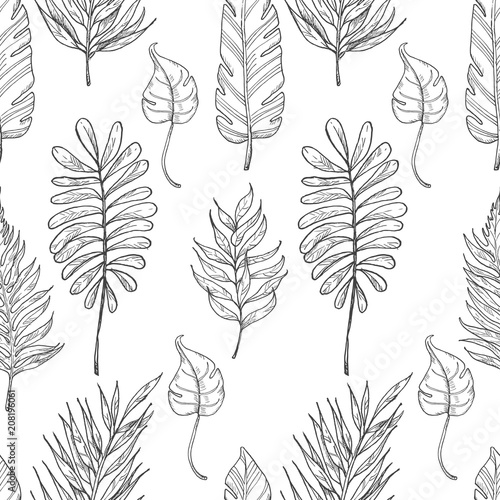 Seamless pattern with tropical leaves