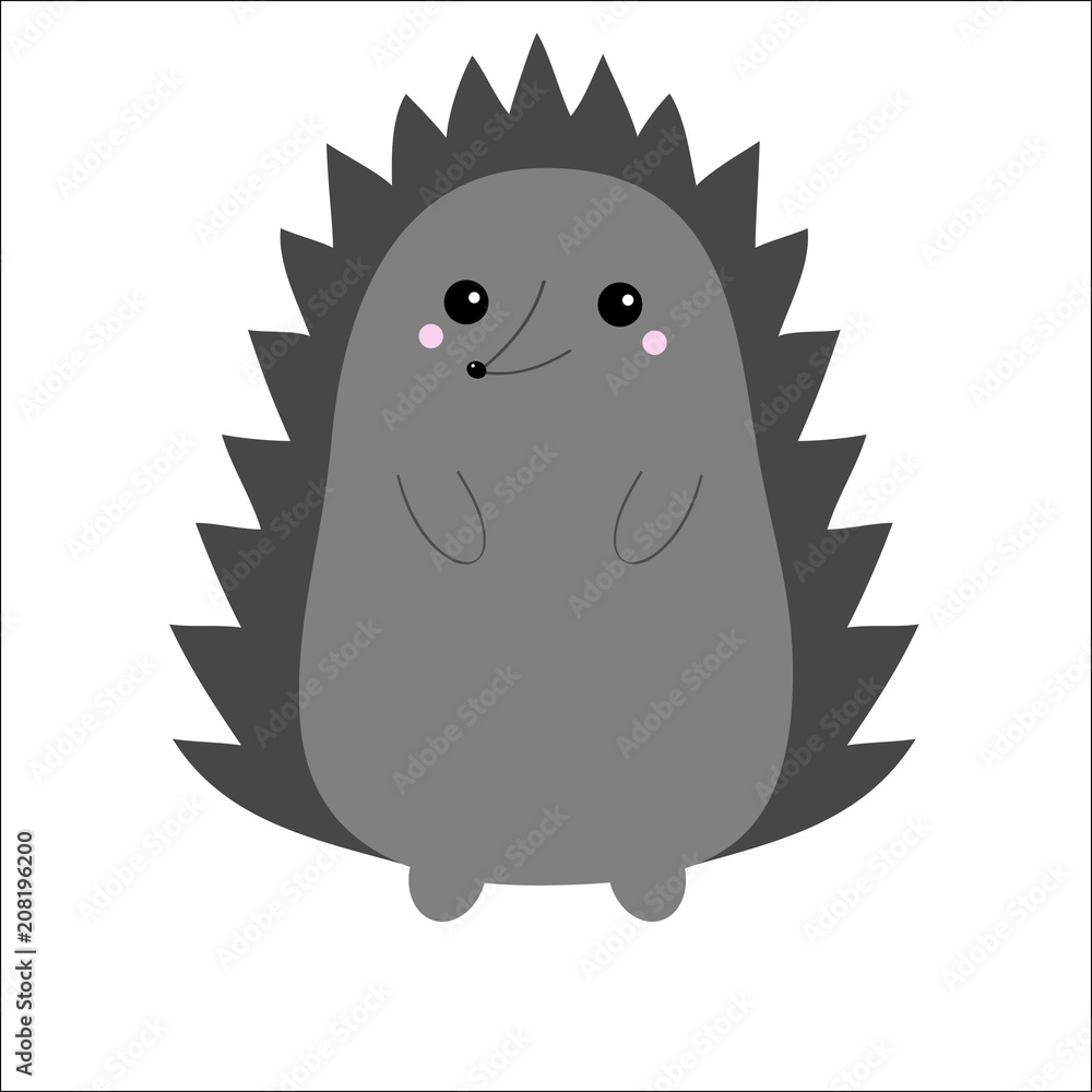 Hedgehog urchin. Cute cartoon kawaii animal. Contour silhouette. Funny face  with eyes, spines, nose. Love Greeting card. Flat design. White background  Isolated. Stock Vector | Adobe Stock
