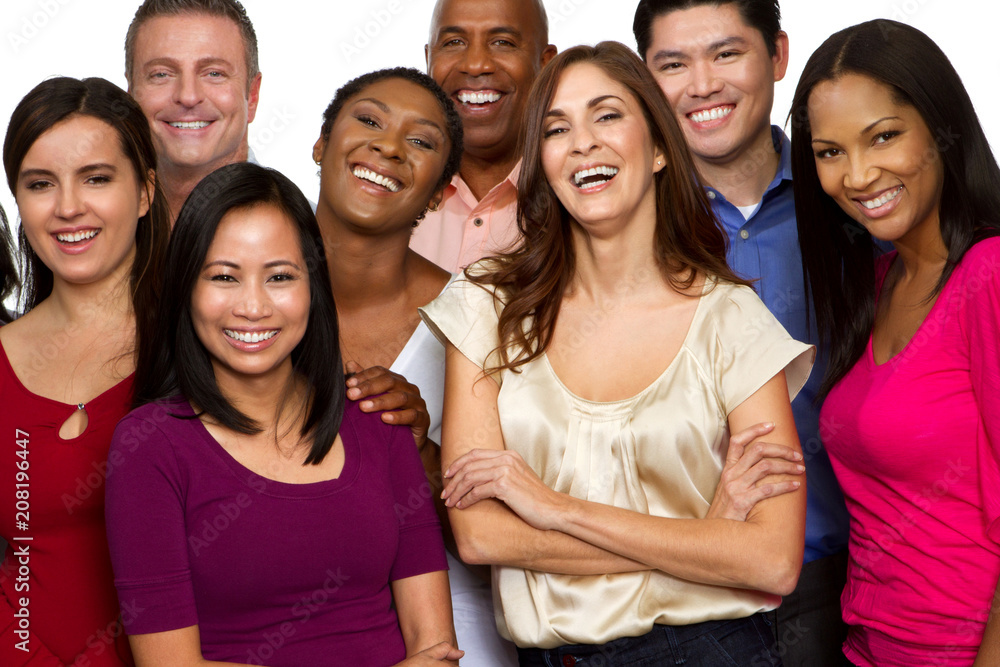 Diverse group of friends talking and laughing. Diverse group of friends talking and laughing.