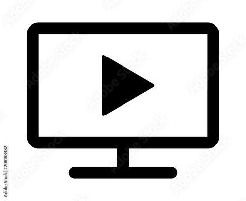 Play video on TV screen monitor line art vector icon for media apps and websites