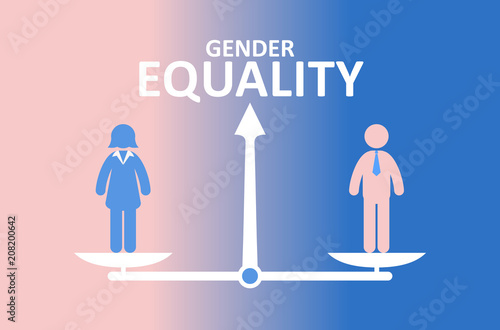 Gender equality concept. Male and female standing on balance. 