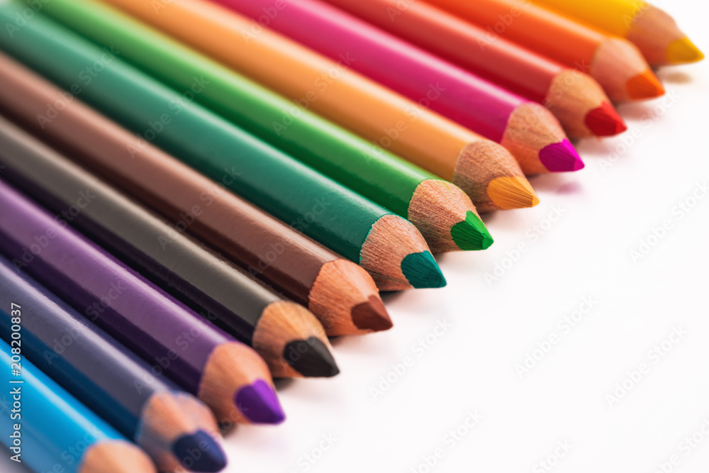Color pencils, crayons with copy space isolated on white background Color pencils, crayons with copy space isolated on white background