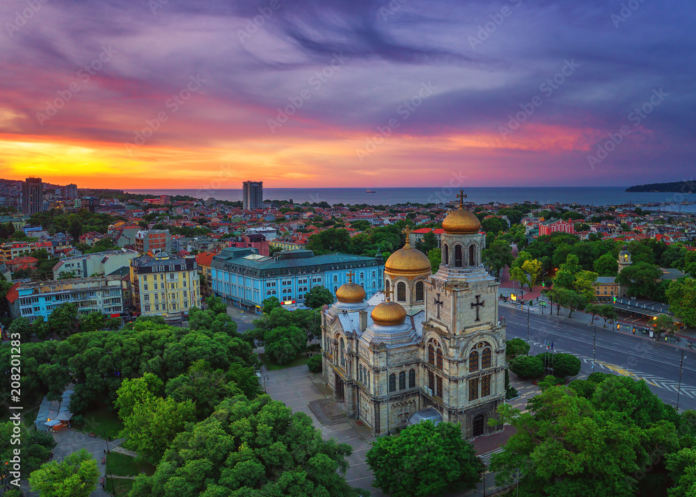 The Cathedral of the Assumption in Varna, Aerial view - obrazy, fototapety, plakaty 