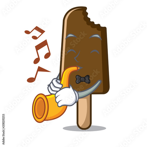 With trumpet chocolate ice cream mascot cartoon