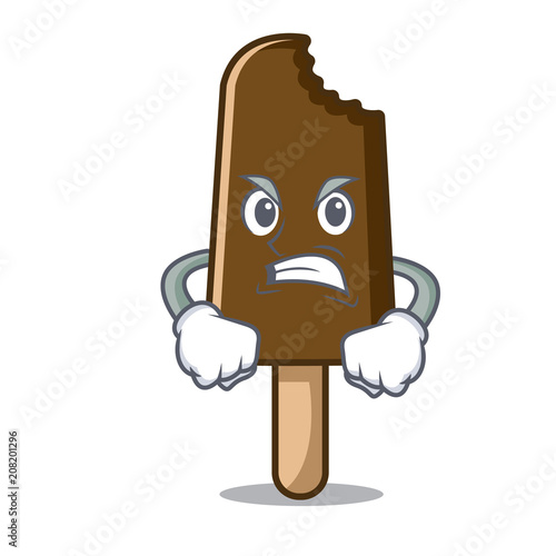 Photo Angry chocolate ice cream mascot cartoon