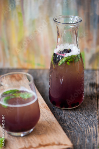 blueberry, drink, summer, pine, needle, beverage, cold, lemon, lemonade, food, fresh, healthy, feeze, natural, refreshing, glass, bottle, size, portion photo