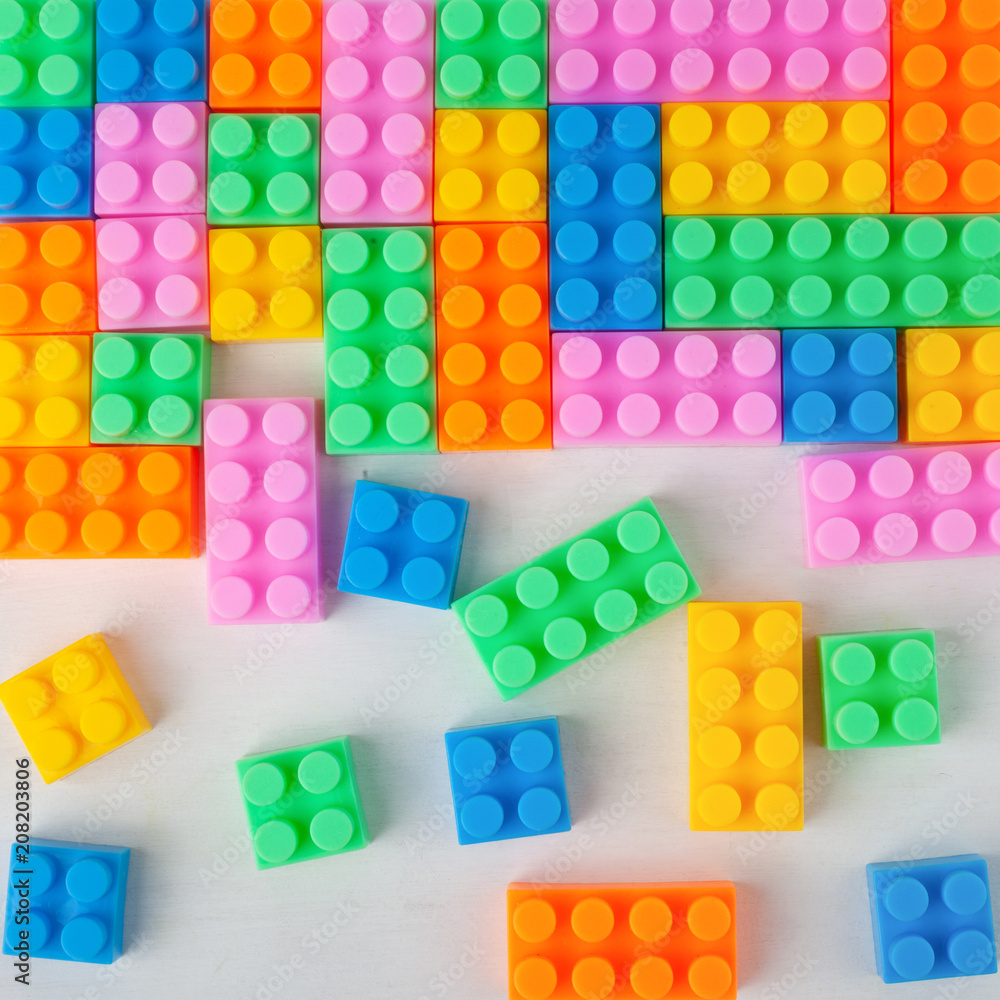 Colourful plastic construction blocks. Top view Colourful plastic construction blocks. Top view