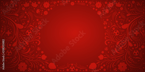 Background on the theme of football. Background with balls and Russian pattern.