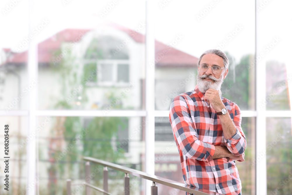 Portrait of handsome bearded mature man, indoors Portrait of handsome bearded mature man, indoors