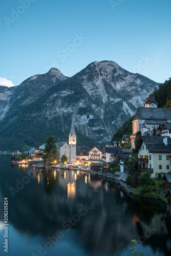 Beautiful Hallstatt village in evening in Austria © t4nkyong