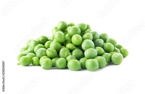 Delicious fresh green peas on white background