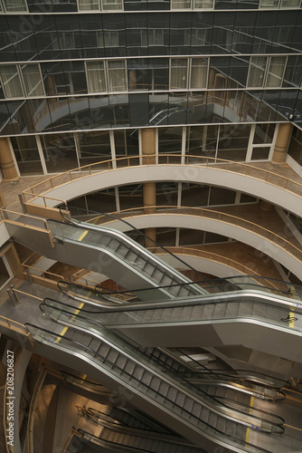 Indoor escalator in modern building