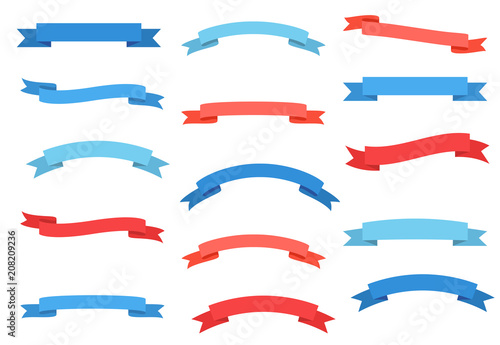 Blue and red curved vector ribbons for advertisement and American holiday designs