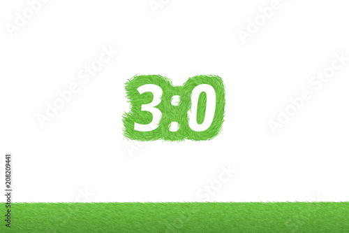 Spielstand "3:0" Gras Grüner Text auf weißem Hintergrund