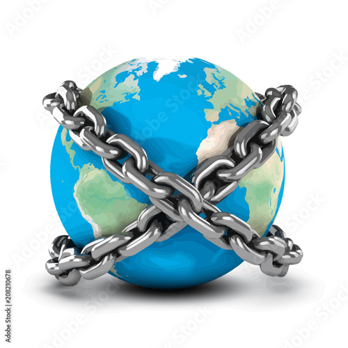 Vector 3d Earth bound by chains
