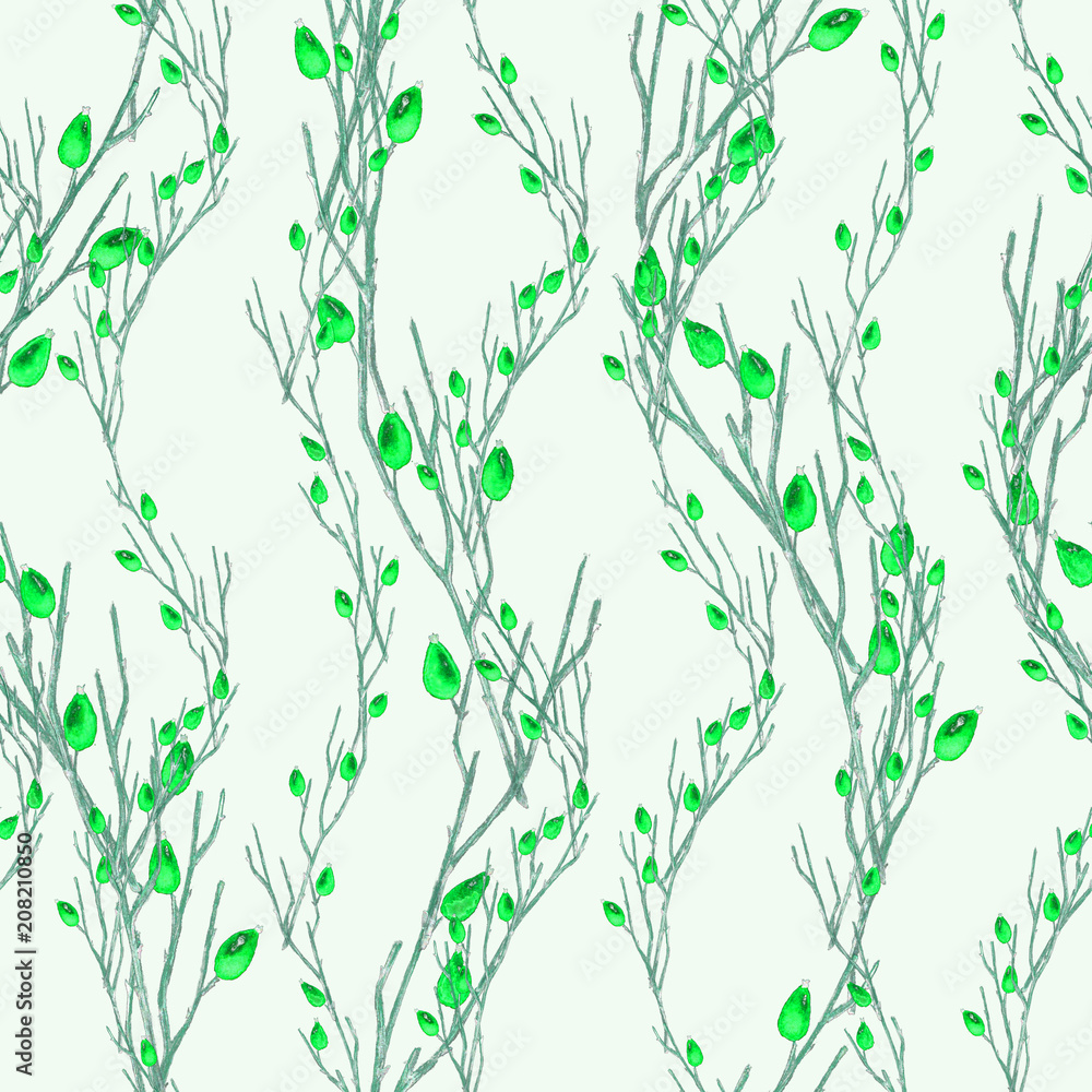 Seamless Botanical Pattern with Briar Branches in Asian Style. Seamless Botanical Pattern with Briar Branches in Asian Style.