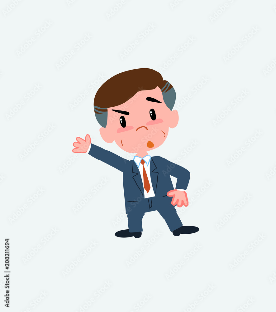 Businessman something angry shows something to his right. Businessman something angry shows something to his right.