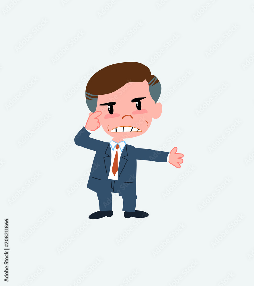 Businessman, is angry and points his head with his index finger. Businessman, is angry and points his head with his index finger.