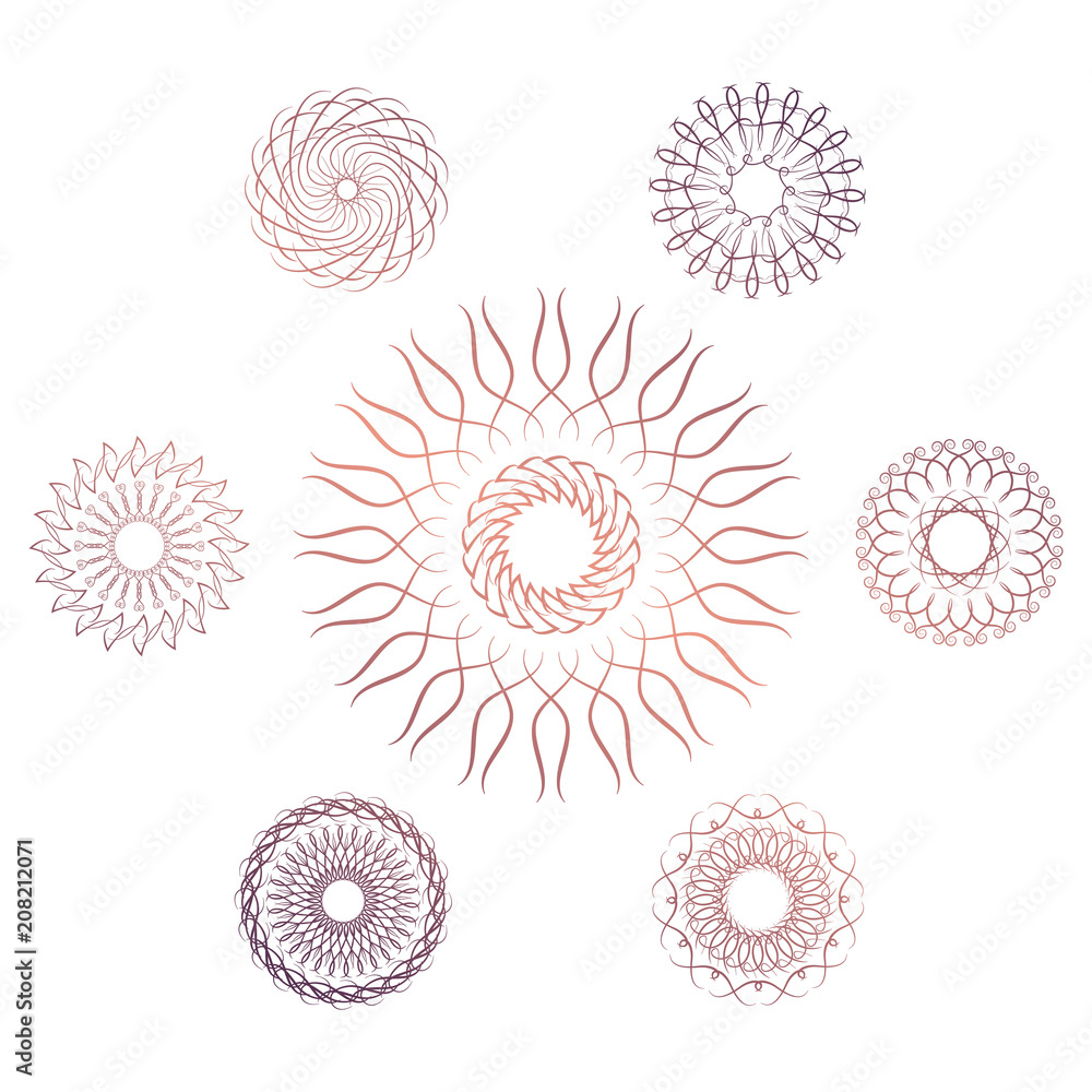 Set of seven geometric circular elements. Vector monogram on white background. Vector illustration
Set of seven geometric circular elements. Vector monogram on white background. Vector illustration