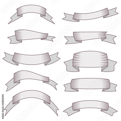 Set of ten ribbons and banners for web design. Great design element isolated on white background. Vector illustration. 