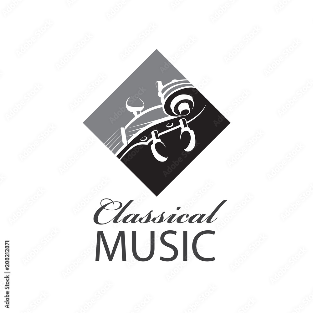 abstract monochrome icon of violin with text abstract monochrome icon of violin with text