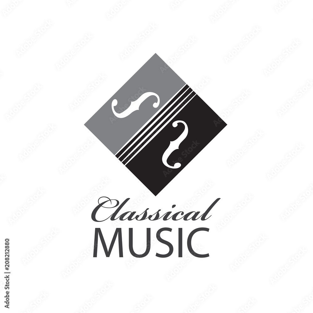 abstract monochrome icon of violin with text