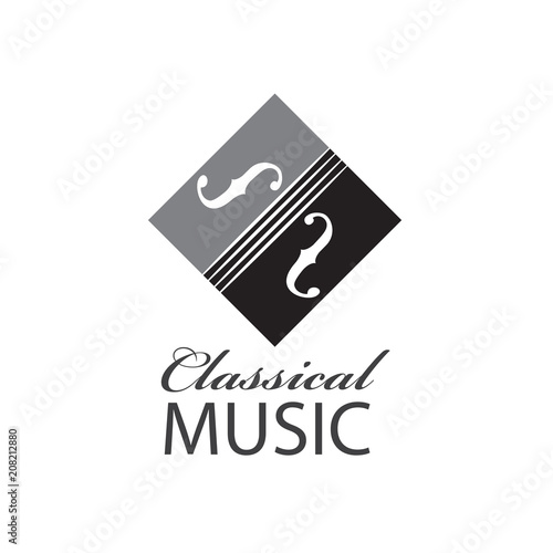 abstract monochrome icon of violin with text