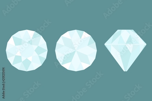 Three Different views of large diamond cutting,
side, top and bottom, flat design