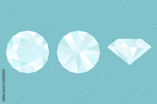 Three Different views of large diamond cut, side, top and bottom structure flat design