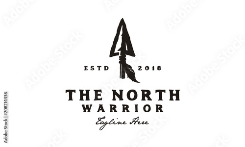 Vintage Retro Rustic Arrowhead Spear Hunting Hipster Logo Design