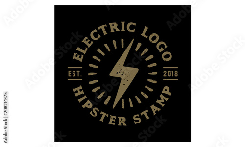 Hipster Vintage Retro Rustic Electric Bolt Flash Storm Stamp Logo Design Inspiration photo