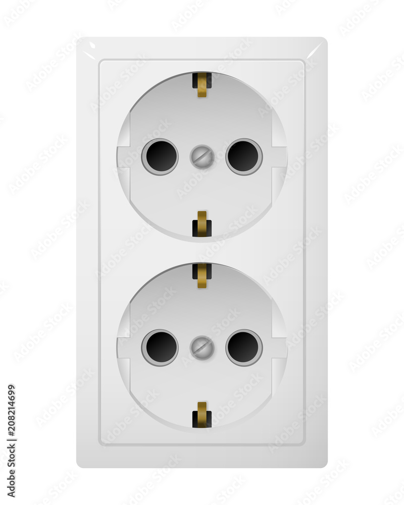 Dual electrical socket Type F. Power plug vector illustration. Realistic  receptacle from Europe. Stock Vector | Adobe Stock