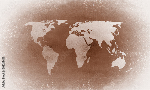 Brown grunge world map