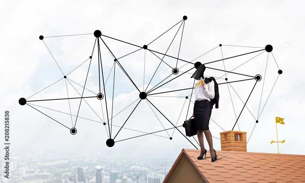 Concept of security and privacy protection with camera headed woman Concept of security and privacy protection with camera headed woman