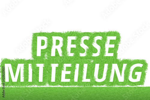 "PRESSE MITTEILUNG" Gras Grüner Text auf weißem Hintergrund