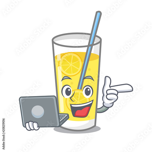 With laptop lemonade character cartoon style