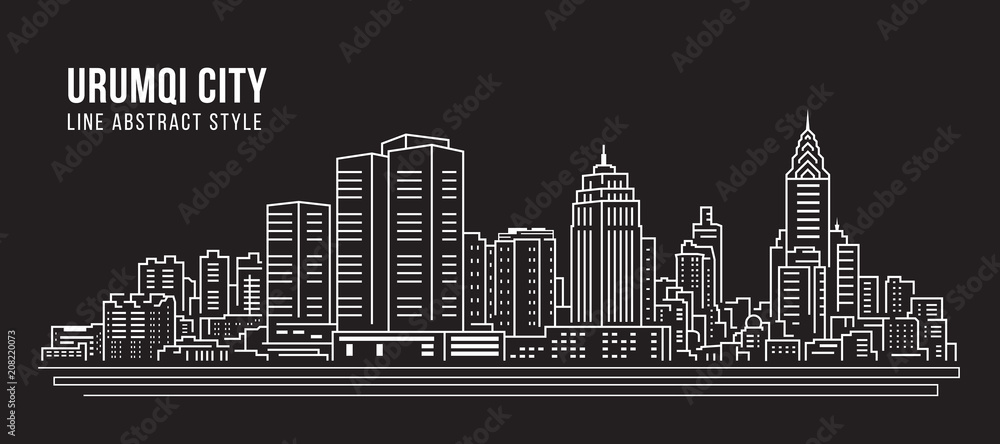 Cityscape Building Line art Vector Illustration design - Urumqi city