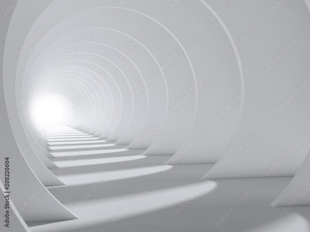 Fototapeta Streszczenie biały okrągły tunel z świecące koniec