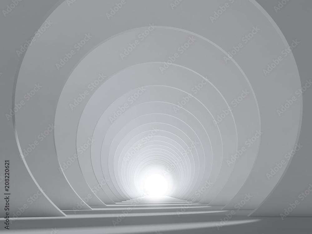 Fototapeta Abstrakcjonistyczna biała tunelowa wewnętrzna perspektywa 3d