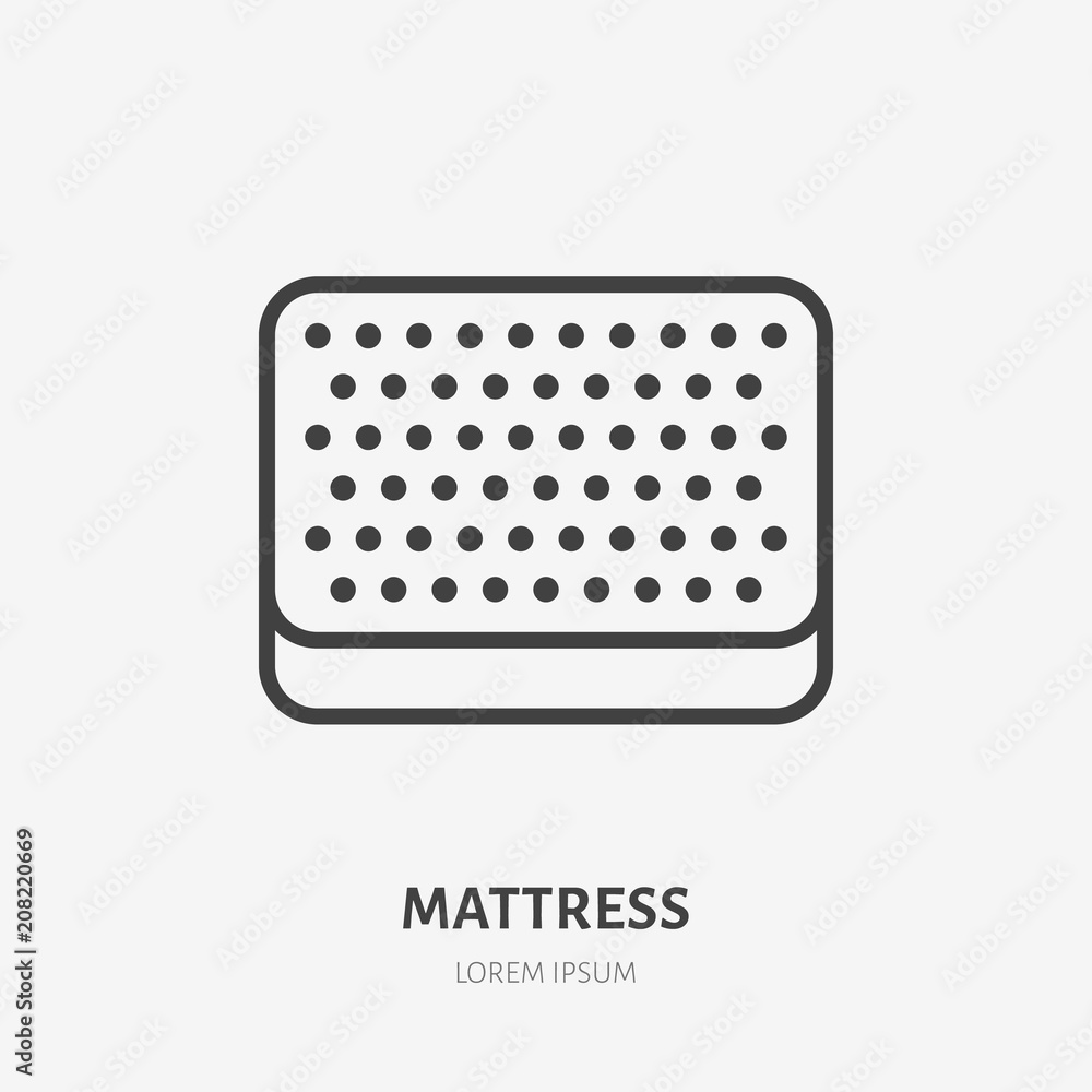 Mattress flat line icon top view. Bedding sign. Thin linear logo for interior store.