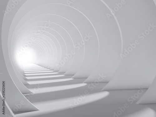 Abstract white round tunnel with glowing end