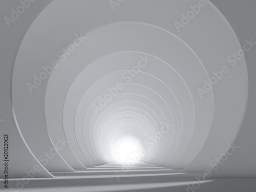 Fototapeta Naklejka Na Ścianę i Meble -  Abstract white tunnel interior perspective 3d