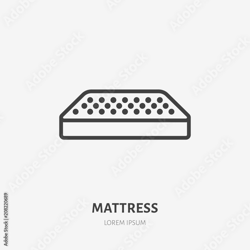 Mattress flat line icon. Bedding sign. Thin linear logo for interior store.
