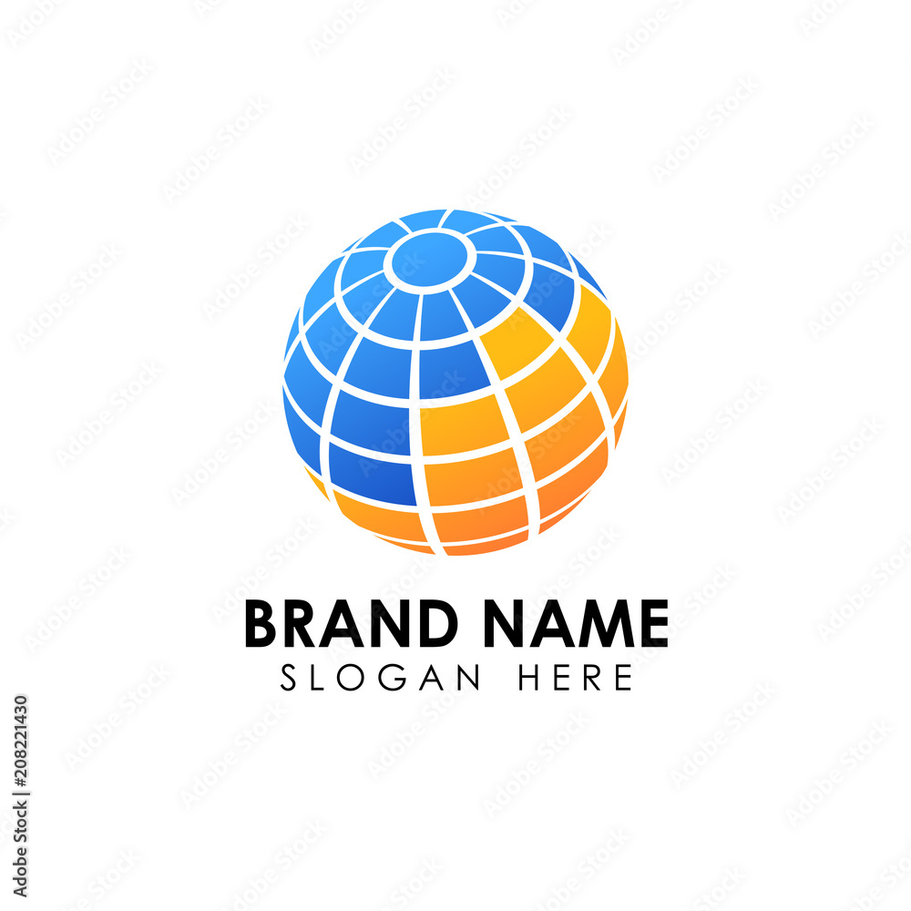 3D digital globe logo design. icon vector illustration. This logo is suitable for global company, world technologies and media and publicity agencies