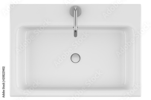 фотографія top view of ceramic bathroom sink isolated on white background