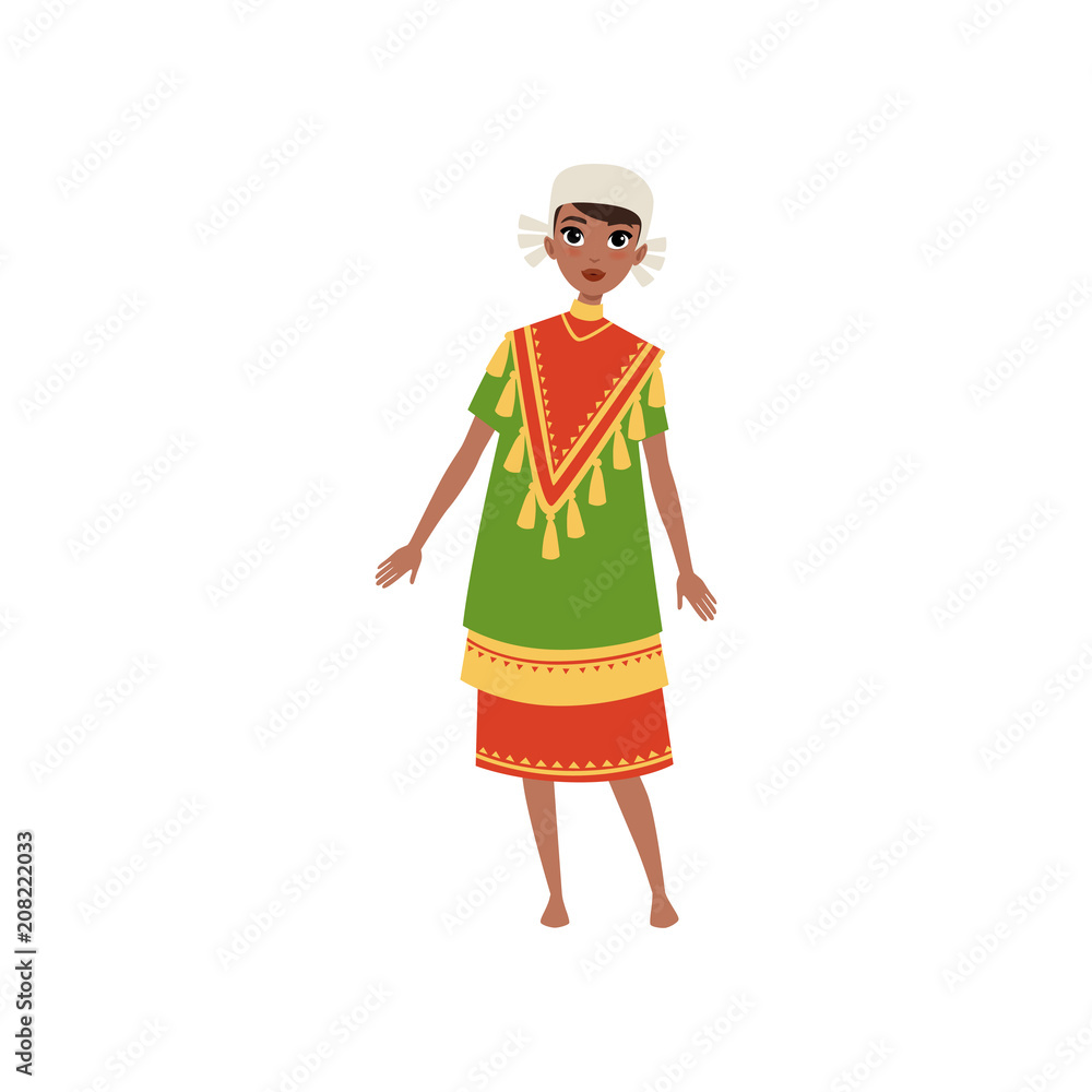 Aztec girl in traditional clothes, native american indian woman character vector Illustration on a white background