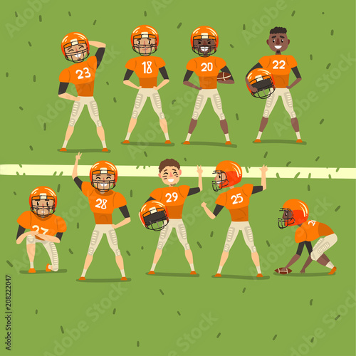 Professional american football team players in field vector Illustration