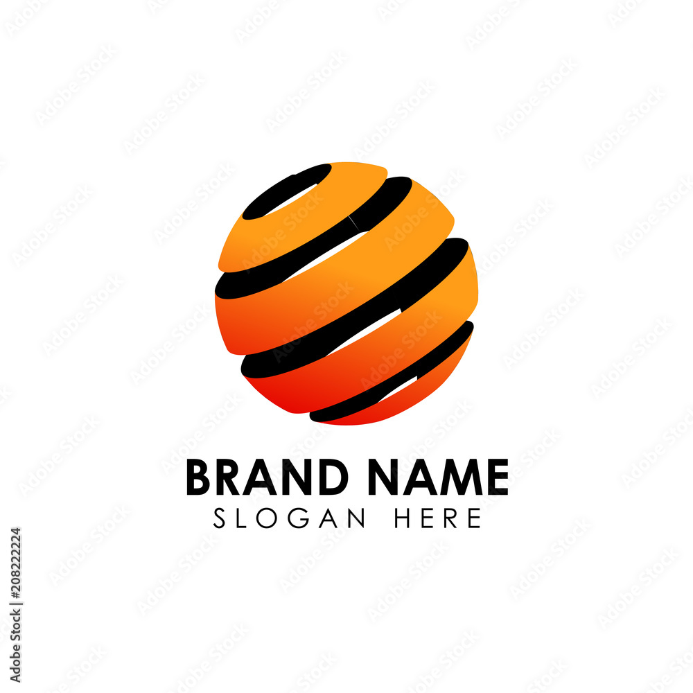 Fototapeta premium 3D swirls ball logo template. Abstract globe symbol, isolated round icon, colorful business concept .Suitable for technology, travel, and business logo